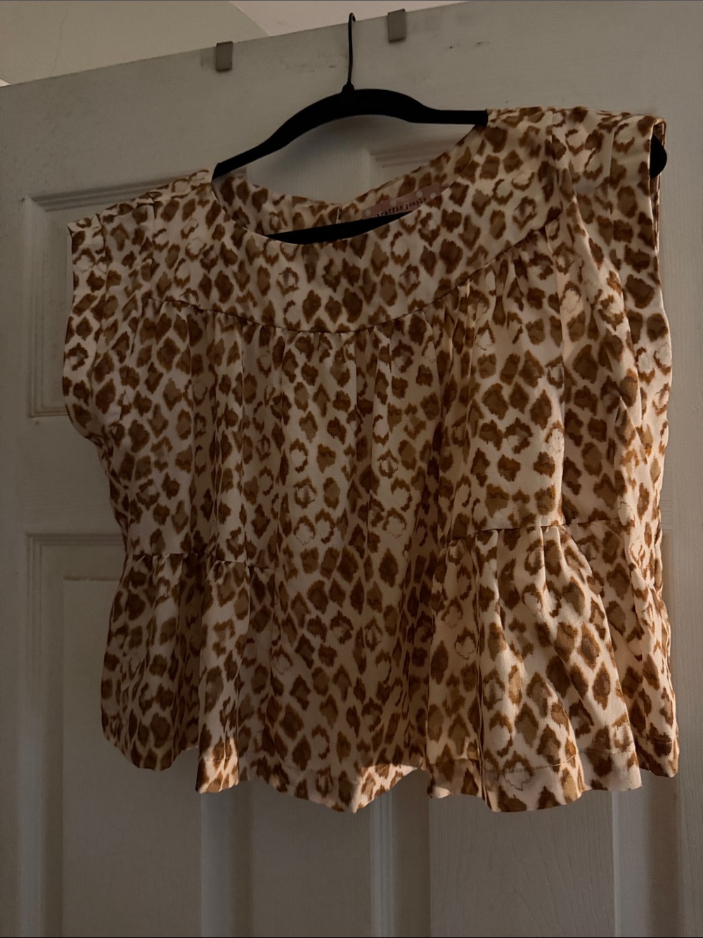 Traffic People Sleeveless Animal-Print Peplum Top - Tan & White